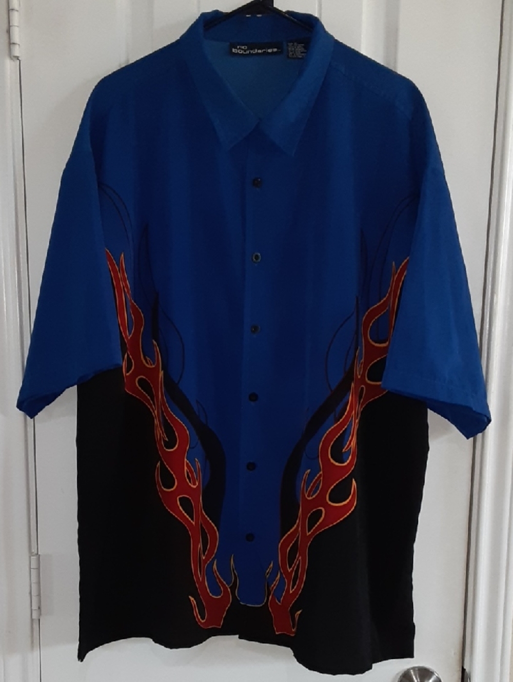Vintage No Boundaries Blue Flame Shirt Y2K Ricky Trailer Park Boys Style XL